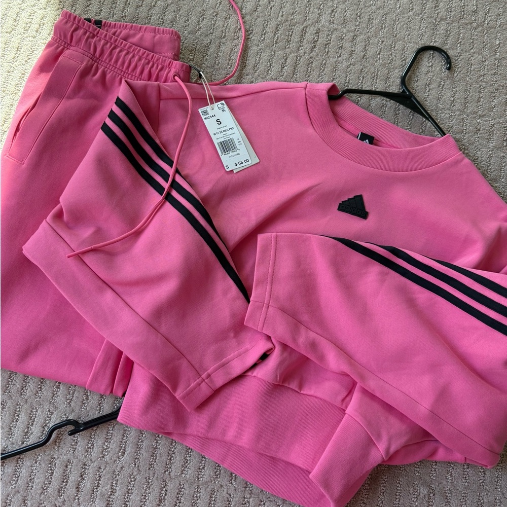 Adidas Women's Vibrant Pink Sweatshirt and Joggers Set